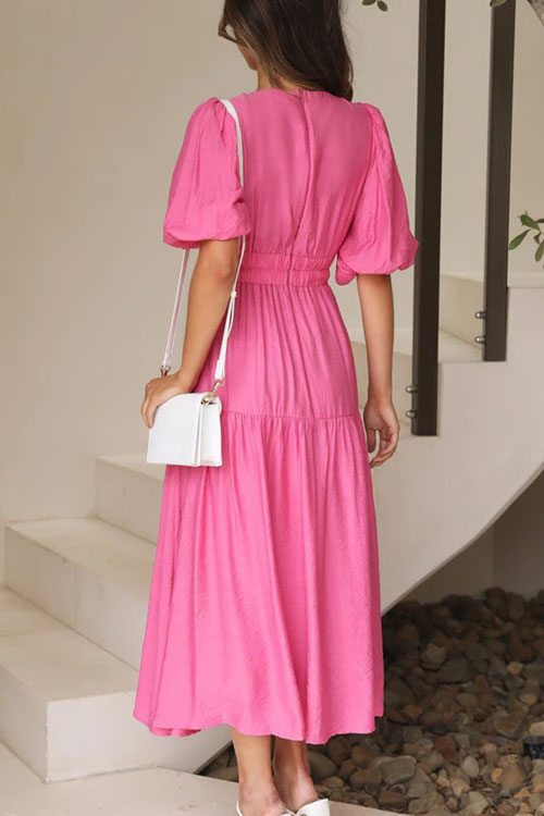 Kathiadress  Trendy summer style V-neck waist midi dress