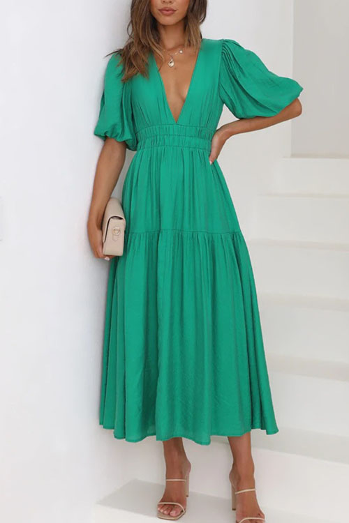 Kathiadress  Trendy summer style V-neck waist midi dress