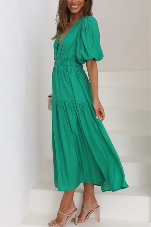 Kathiadress  Trendy summer style V-neck waist midi dress