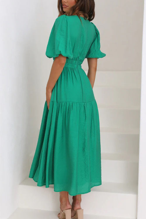 Kathiadress  Trendy summer style V-neck waist midi dress