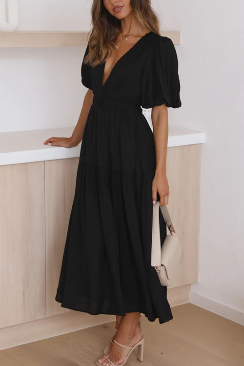 Kathiadress  Trendy summer style V-neck waist midi dress