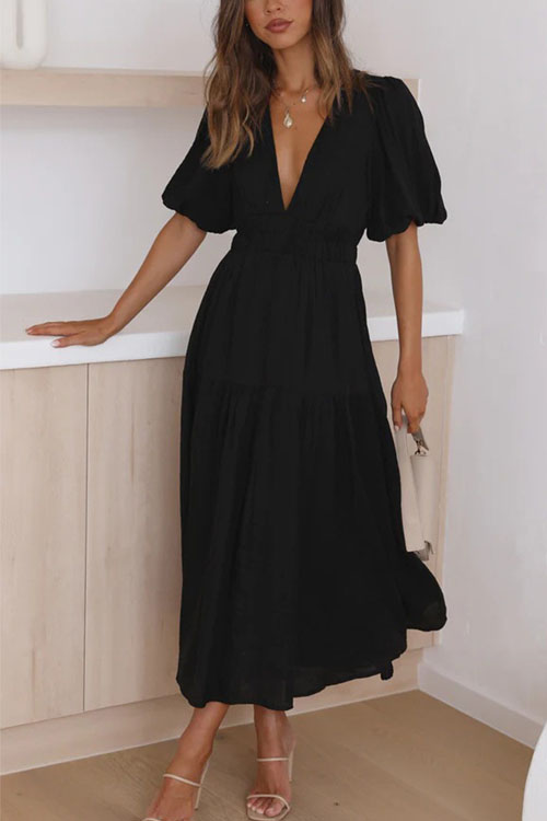 Kathiadress  Trendy summer style V-neck waist midi dress