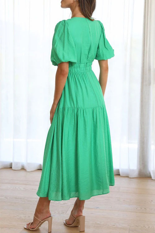 Kathiadress  Trendy summer style V-neck waist midi dress