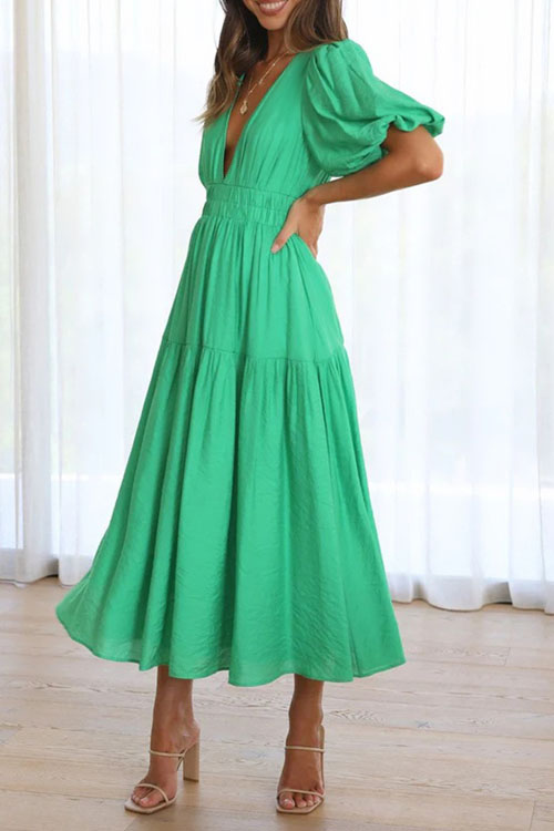 Kathiadress  Trendy summer style V-neck waist midi dress