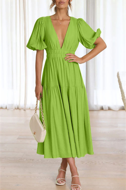 Kathiadress  Trendy summer style V-neck waist midi dress