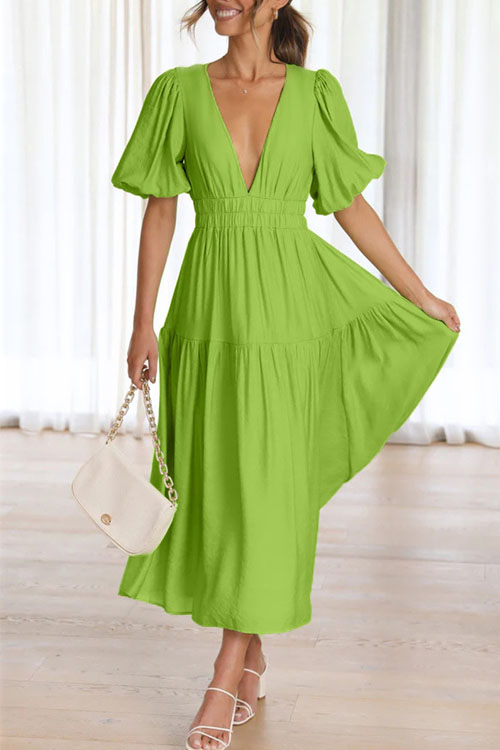 Kathiadress  Trendy summer style V-neck waist midi dress