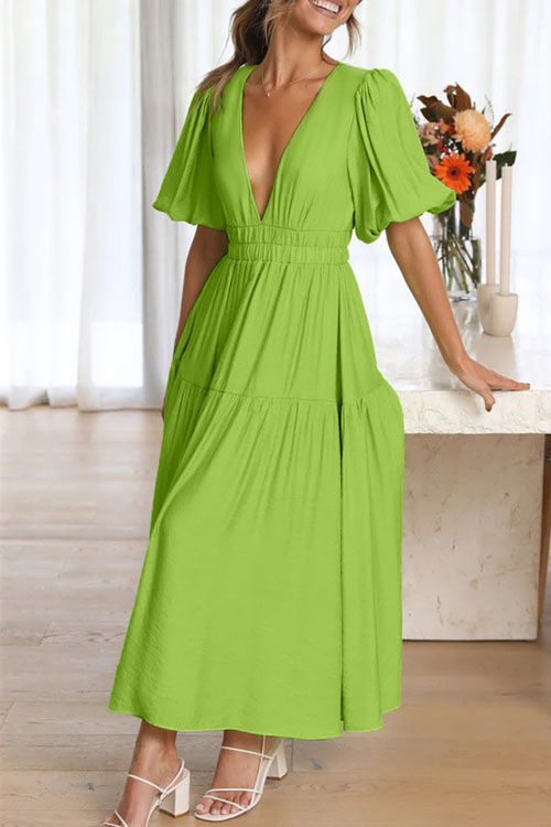 Kathiadress  Trendy summer style V-neck waist midi dress