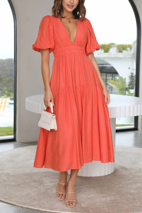 Kathiadress  Trendy summer style V-neck waist midi dress