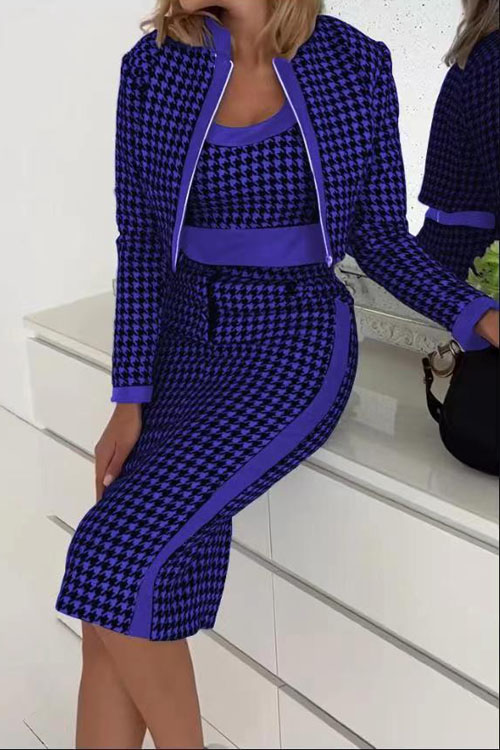 Nonnadress Sweet slim fit  printed long-sleeved jacket, vest and skirt three-piece suit