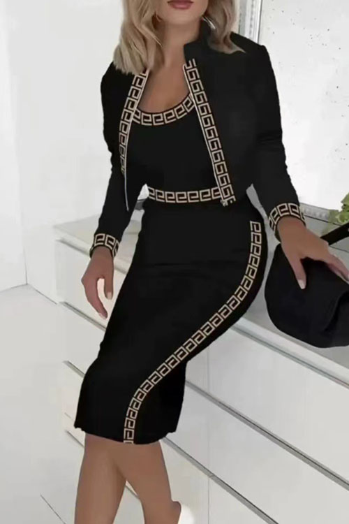 Nonnadress Sweet slim fit  printed long-sleeved jacket, vest and skirt three-piece suit