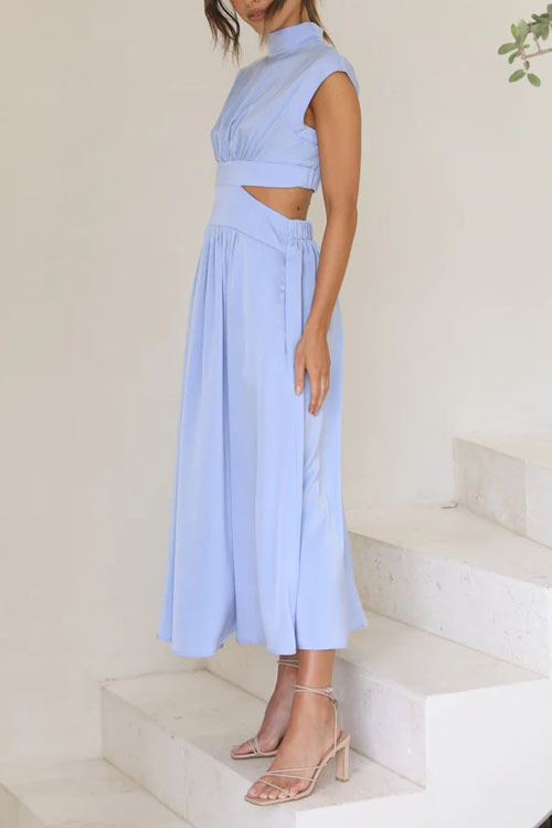 Kathiadress Fashionable Street Stand Collar Waistless Dress