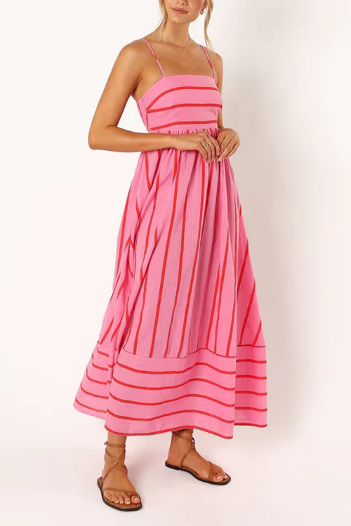 Kathiadress Striped sleeveless strapless backless casual dress