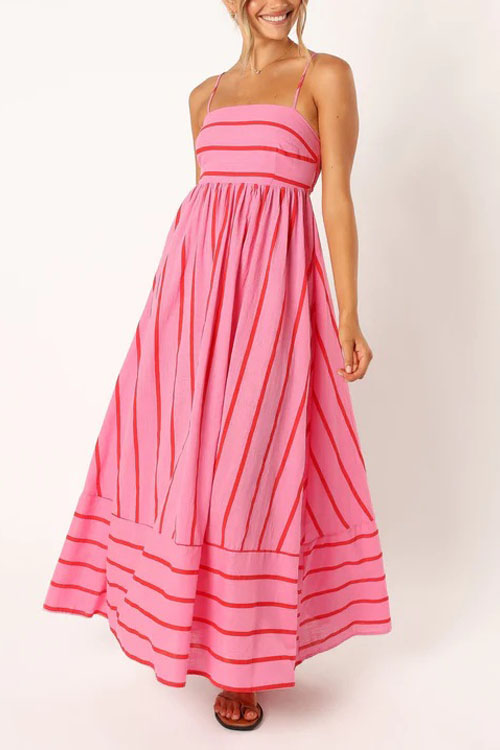Kathiadress Striped sleeveless strapless backless casual dress