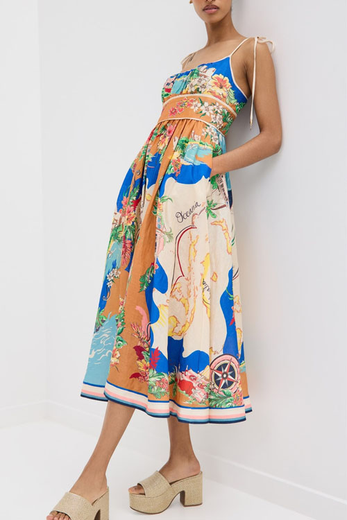 Spring Summer New Halter Printed Pockets INS Casual Loose Holiday Dress