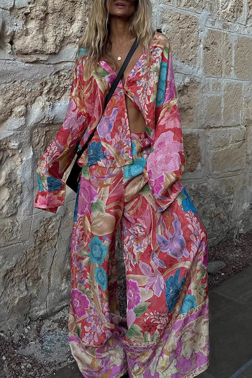 Nonnadress Long Sleeve Positioning Printed Shirt Set INS Casual Holiday Two-Piece Set