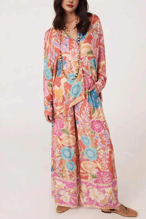 Nonnadress Long Sleeve Positioning Printed Shirt Set INS Casual Holiday Two-Piece Set