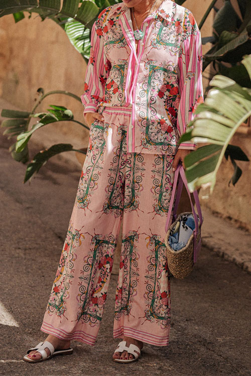 Nonnadress Long Sleeve Casual Holiday INS Loose Printed Pocket Two Piece Set