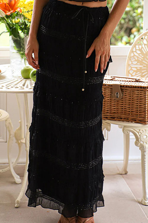 Nonnadress Sleeveless Chiffon Elastic Waist INS Holiday Loose Skirt Set