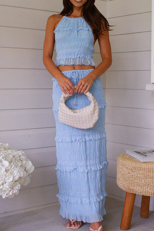 Nonnadress Sleeveless Chiffon Elastic Waist INS Holiday Loose Skirt Set