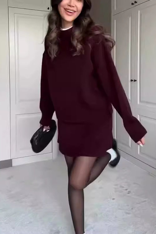 Nonnadress Solid Color Casual Versatile College Style Knitwear Short Skirt Set