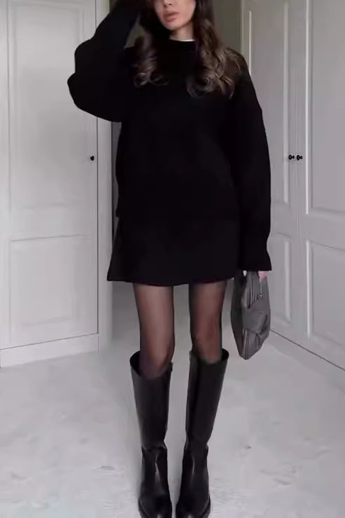 Nonnadress Solid Color Casual Versatile College Style Knitwear Short Skirt Set