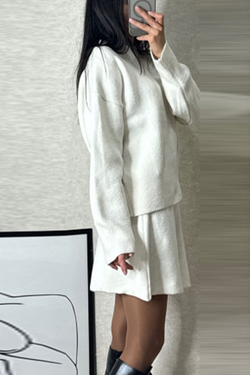 Nonnadress Solid Color Casual Versatile College Style Knitwear Short Skirt Set