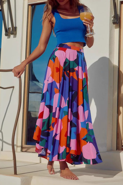 Nonnadress Summer Colourful Floral High Waist Large Hem Half Skirt