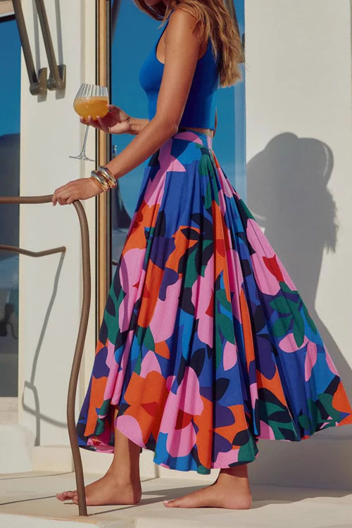 Nonnadress Summer Colourful Floral High Waist Large Hem Half Skirt
