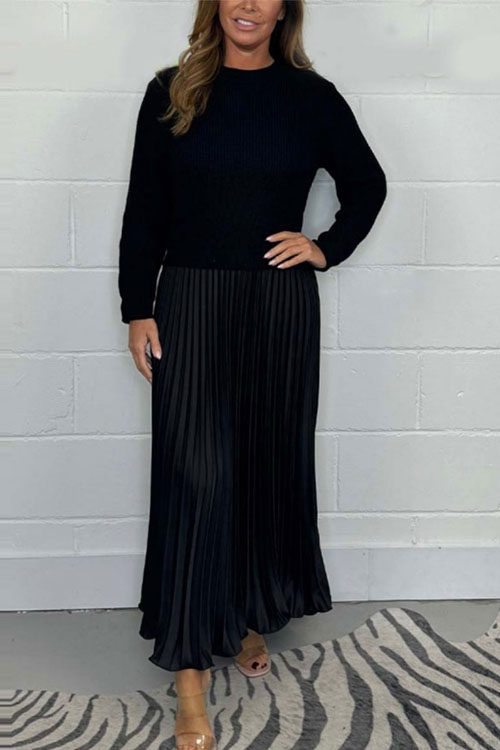 Fashionable and Elegant Round Neck Pleated Dress