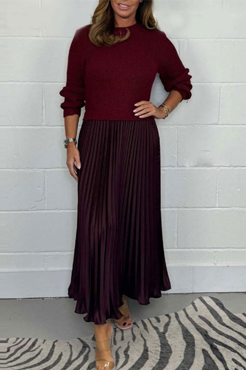 Fashionable and Elegant Round Neck Pleated Dress