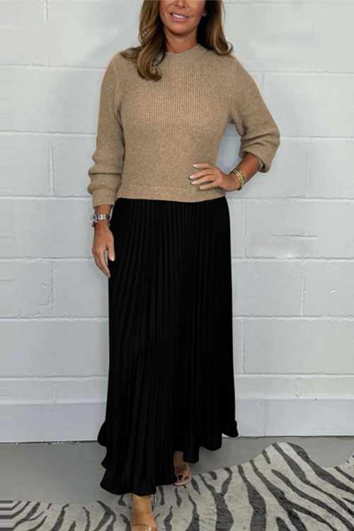 Fashionable and Elegant Round Neck Pleated Dress