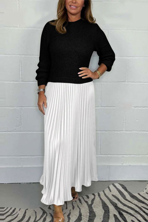 Fashionable and Elegant Round Neck Pleated Dress