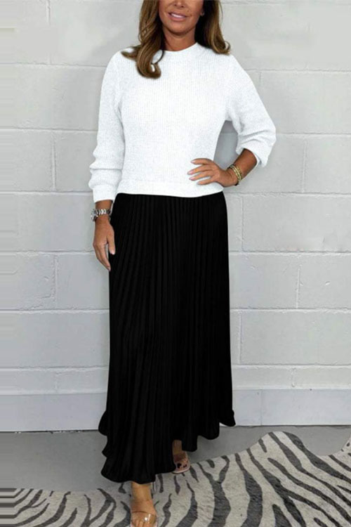 Fashionable and Elegant Round Neck Pleated Dress