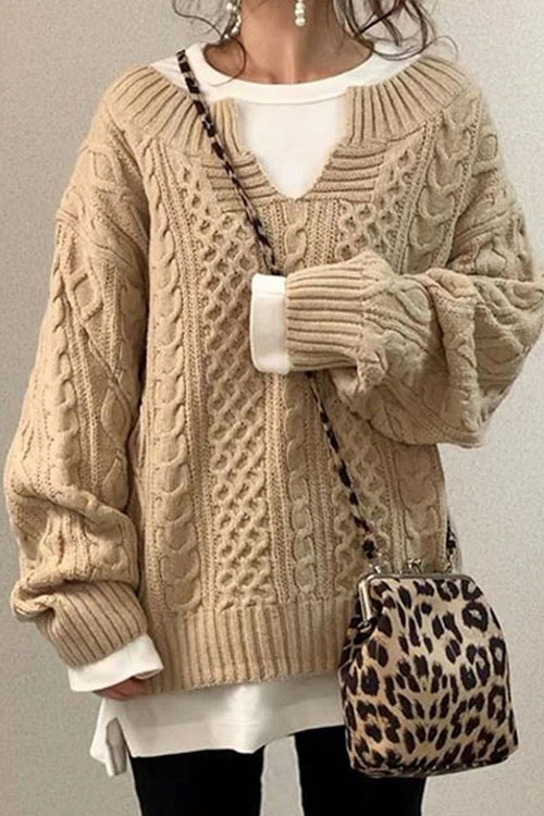Kathiadress knitted hemp pattern casual knitted sweater