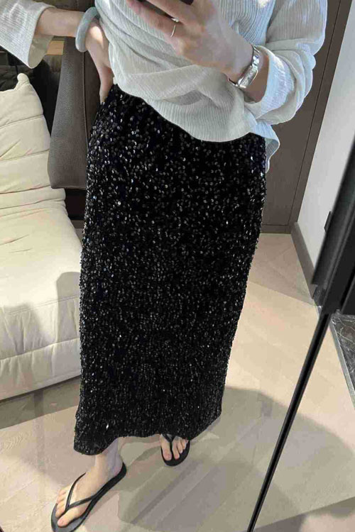 Nonnadress High Waist Sequin Tight Waist Back Split Stretch Straight Halter Skirt