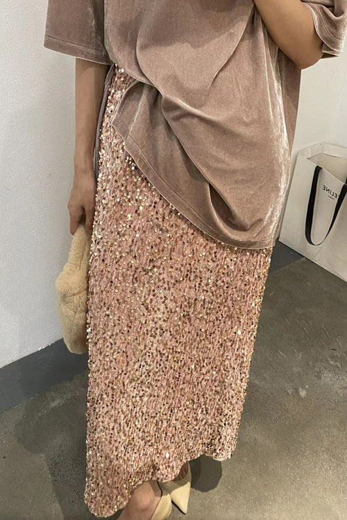 Nonnadress High Waist Sequin Tight Waist Back Split Stretch Straight Halter Skirt