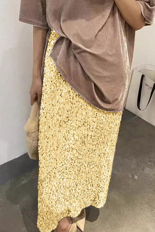 Nonnadress High Waist Sequin Tight Waist Back Split Stretch Straight Halter Skirt