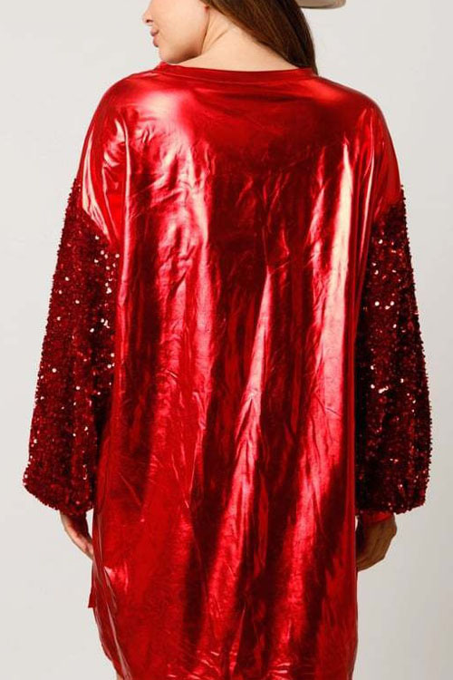 Festive Sequin Spliced Printed Dress