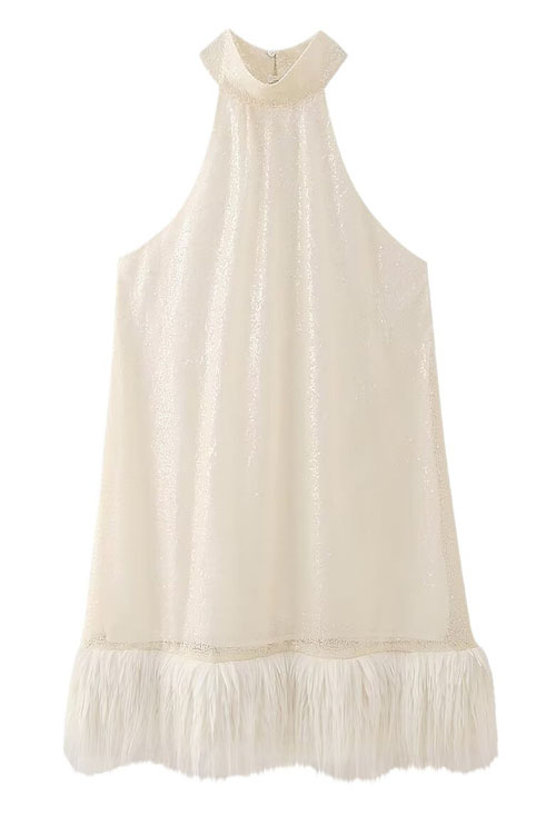 Nonnadress White Hem Hairy Sequin Dress