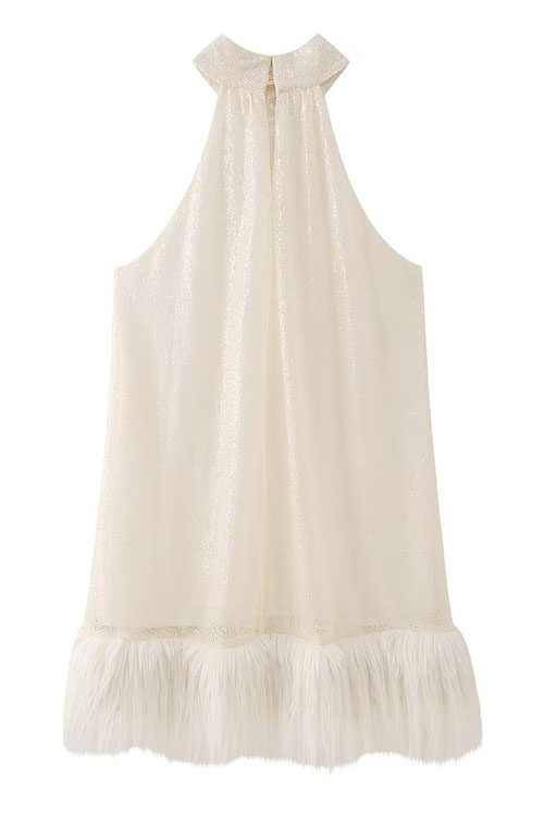 Nonnadress White Hem Hairy Sequin Dress