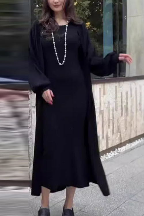 Nonnadress Casual Style Slim-fit Knit Sweater and Over-the-knee Long Skirt Two-piece Set