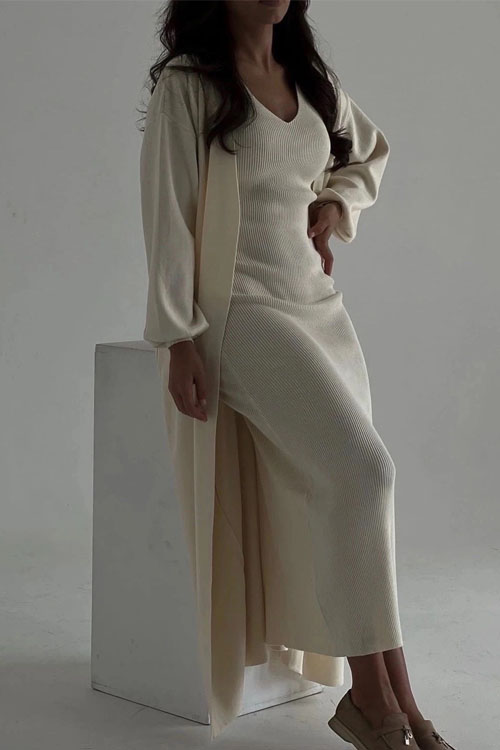 Nonnadress Casual Style Slim-fit Knit Sweater and Over-the-knee Long Skirt Two-piece Set