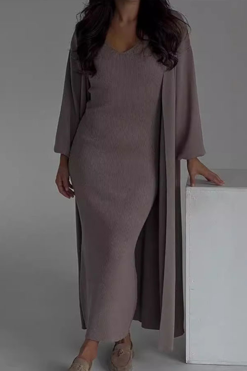 Nonnadress Casual Style Slim-fit Knit Sweater and Over-the-knee Long Skirt Two-piece Set