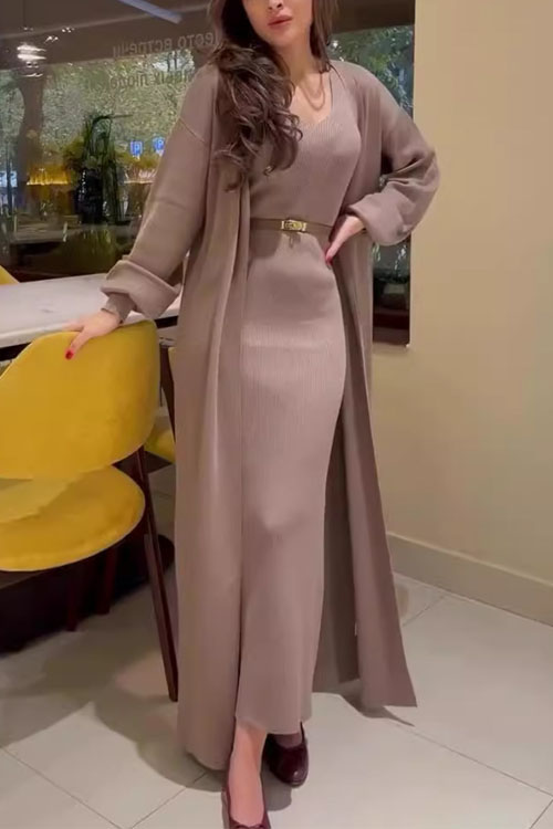 Nonnadress Casual Style Slim-fit Knit Sweater and Over-the-knee Long Skirt Two-piece Set