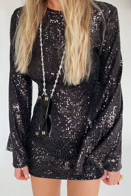 Nonnadress Sequin Flared Sleeve Fashion Casual Dress