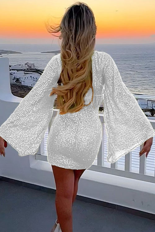 Nonnadress Sequin Flared Sleeve Fashion Casual Dress