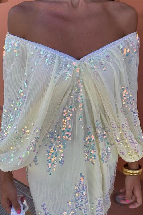 Nonnadress Batwing Sleeve Sequin Deep V-neck Long Dress