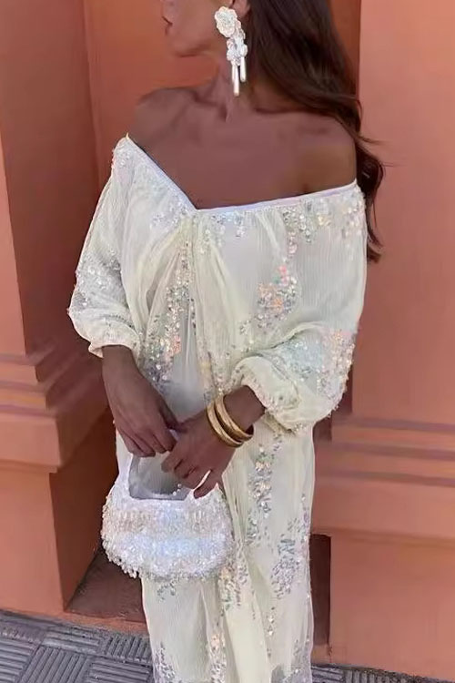 Nonnadress Batwing Sleeve Sequin Deep V-neck Long Dress