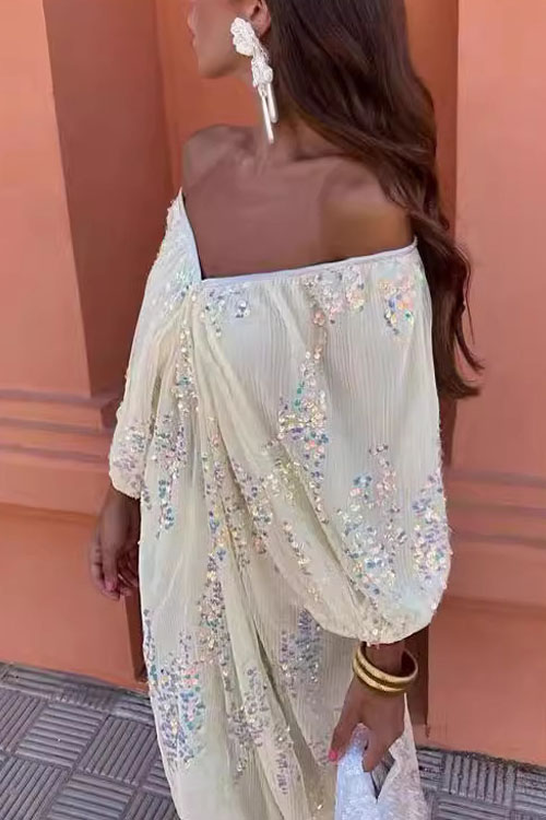 Nonnadress Batwing Sleeve Sequin Deep V-neck Long Dress