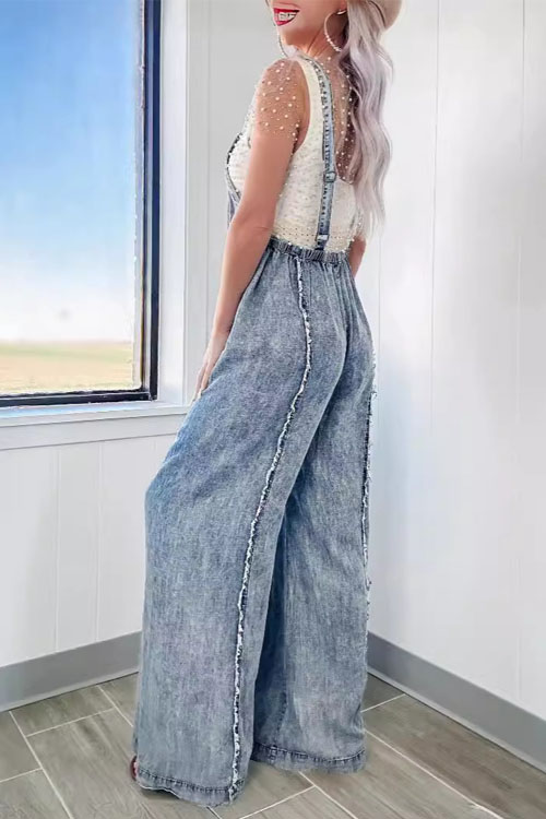 Nonnadress Loose Retro Washed Frayed Wide-leg Jumpsuit